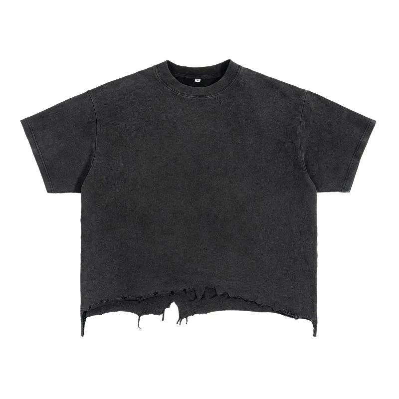Men's T-shirt Retro Street Destruction Style T-shirt Short-sleeved Men's Wear High-quality Pure