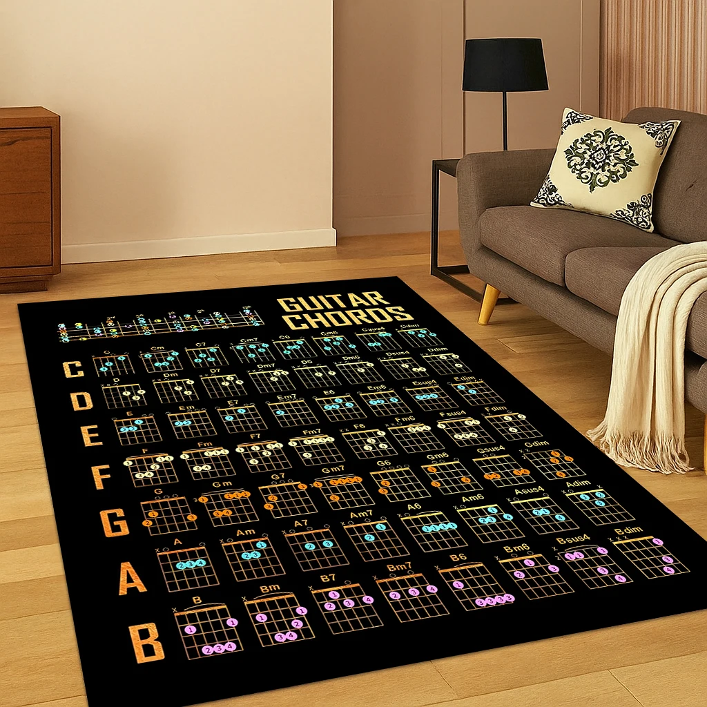 Gitarre Bass Akkorde Theorie Diagramm Musik Teppich Teppich für Schlafzimmer Wohnzimmer Sofa Fußmatte Küche Dekor, Kinderspielbereich Teppich rutschfest