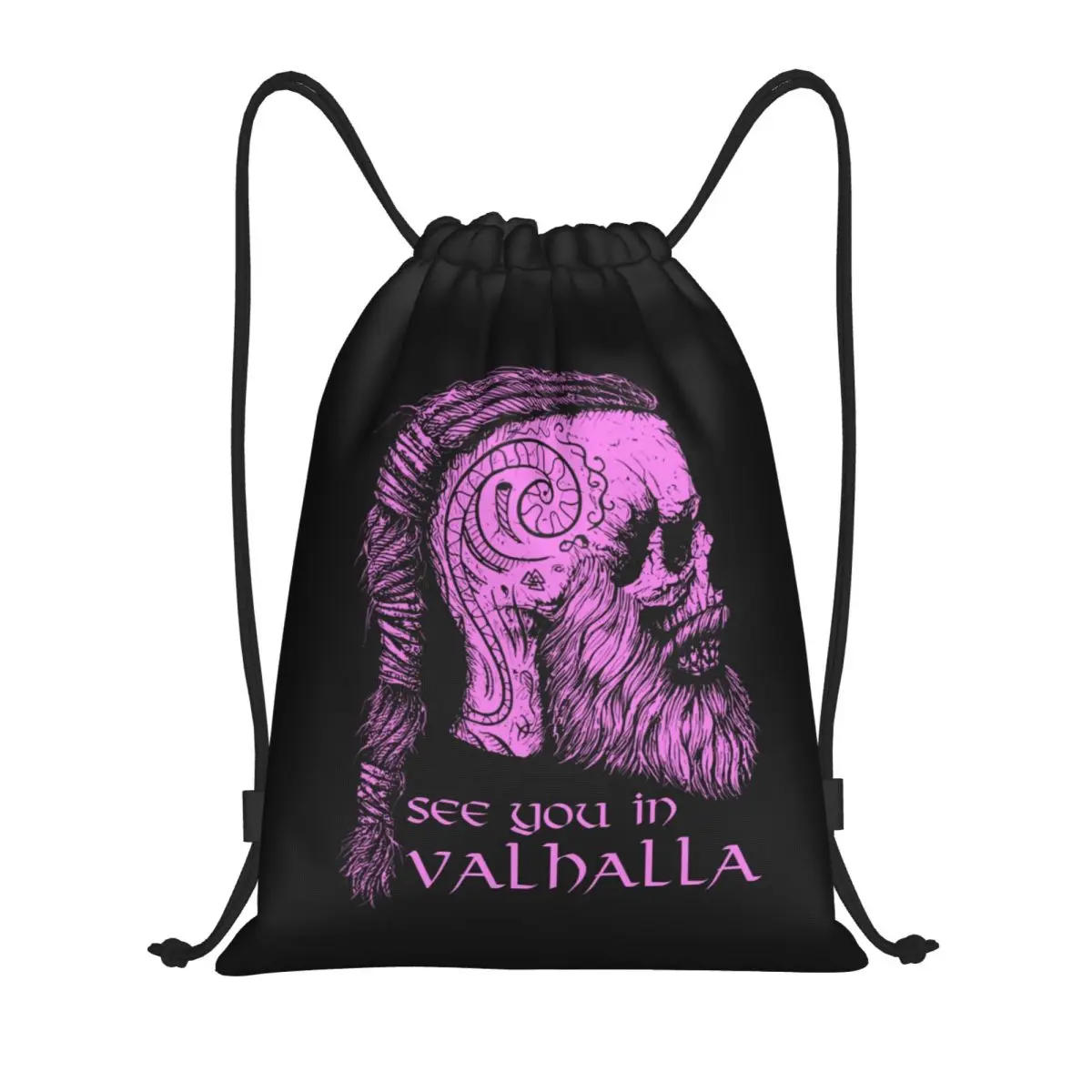 Custom Viking Odin Norse Mythology See You In Valhalla Drawstring Bags for Shopping Yoga Backpacks Women Men Sports Gym Sackpack