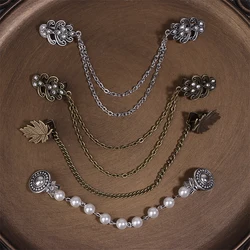 New Vintage Leaf Round Flower Chain Cardigan Clip Lady Retro Tassel Buckles Cloak Shirt Scarf Brooch Pin Jewelry