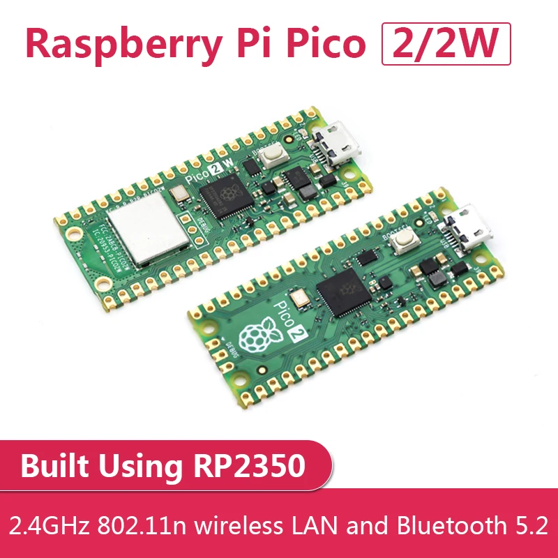 Raspberry Pi Pico 2 / 2W, Built Using RP2350, 2.4GHz 802.11n Wireless LAN and Bluetooth 5.2