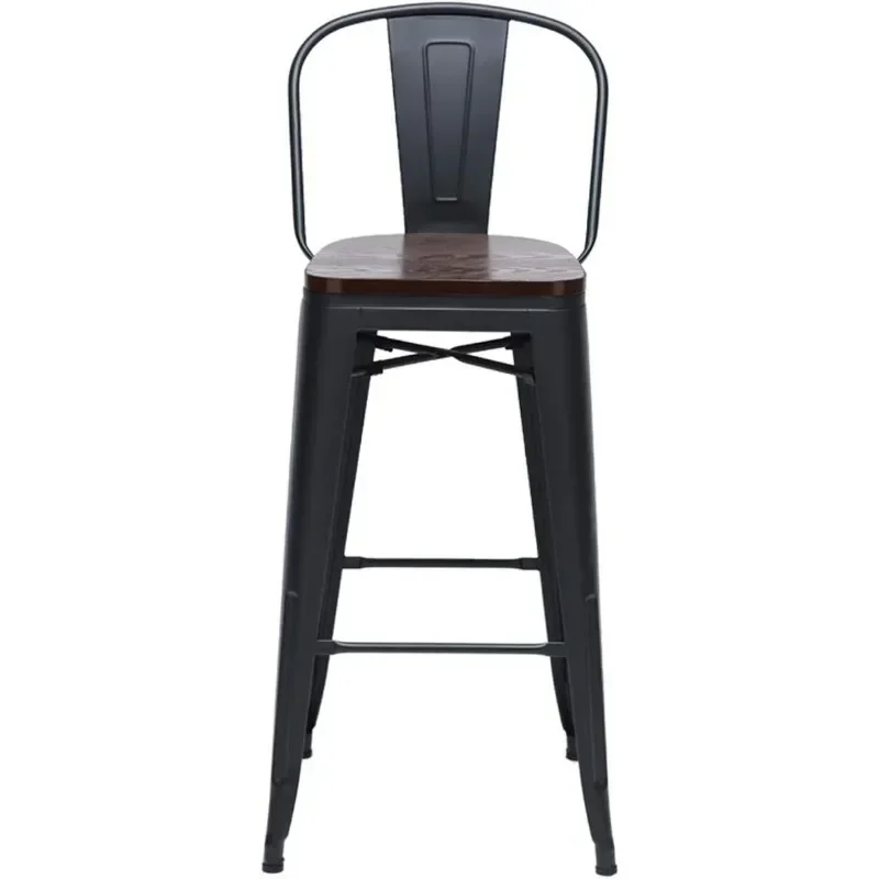 

Home 30" High Back Barstools Metal Stool with Wooden Seat [Set of 4] Counter Height Bar Stools