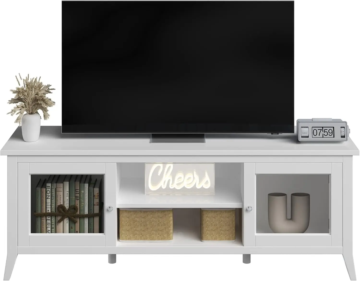 

Tv Stand - 55-Inch Storage Cabinet With 2 Cubbies And 2 Shelves - Entertainment Center For Living Room, Bedroom, Or Entryway By