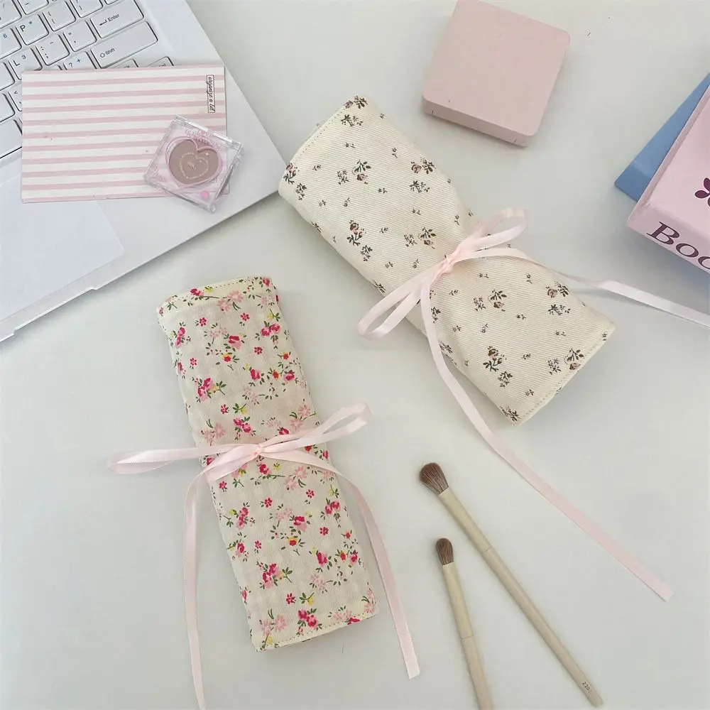 Convenient Makeup Brush Bag Floral Pattern Pink Cosmetic Storage Bag Beauty Tool Eyebrow Pencil Box Makeup Brush Organizer