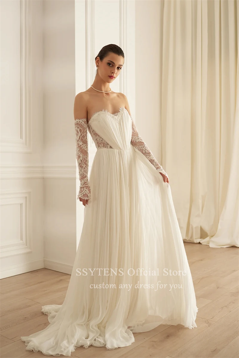 Fascynujące suknie ślubne Sweetheart tiul Vestido De Novia Illusion Custom Made suknia dla panny młodej eleganckie koronkowe plisowane suknie ślubne