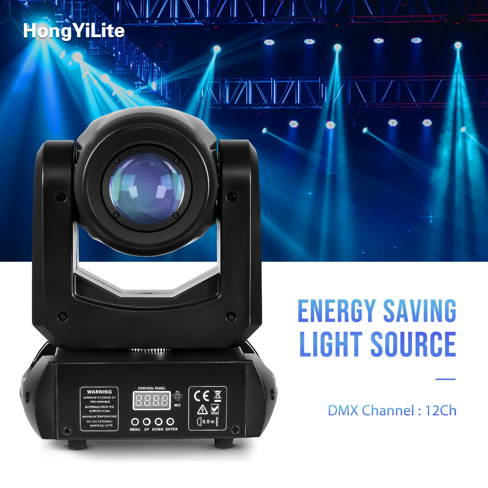 

HongYiLite Mini 100W Moving Head Beam 15 Gobo Shake 8 Prism Auto Sound Control IP20 For Concert TV Studio Church Wedding