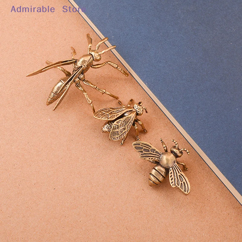 wMiniature Simulation  Desk Ornament Brass Bee Figurines Table Tea Pets Antique Copper Crafts Home Decoration