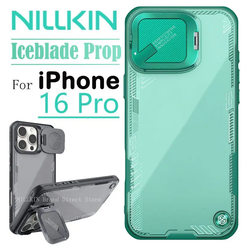 

For iPhone 16 Pro Nillkin iceblade Case Camera Protection with Stand Back Cover Bracket Eco-friendly Transparent holder Cases