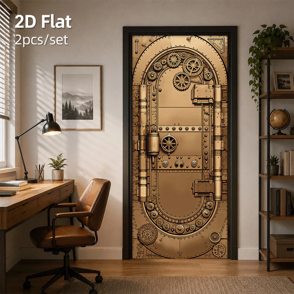 1 piece of retro steampunk industrial style metal door sticker gear mechanical design 2D flat
