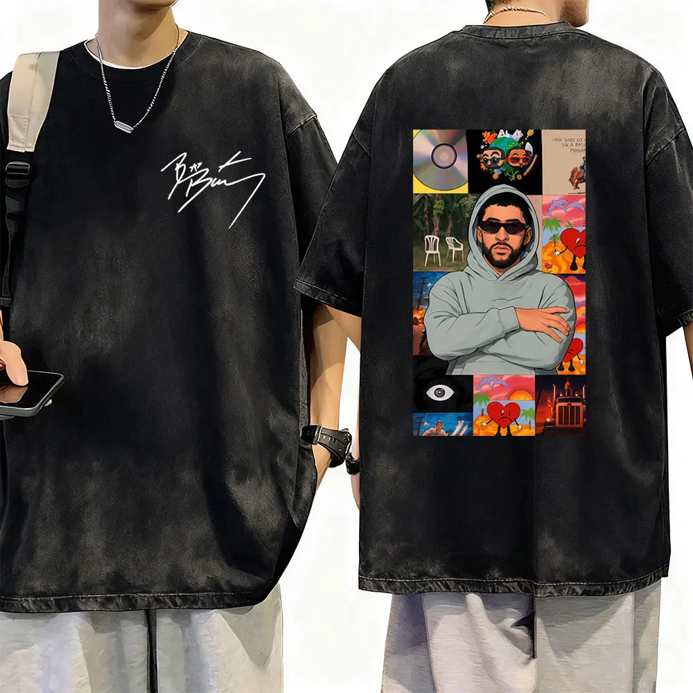 

Rapper Bad Bunny Album Cover Graphic T-shirt Debi Tirar Mas Fotos DTMF Washed Vintage T Shirt Men Women Hip Hop Oversized Tshirt