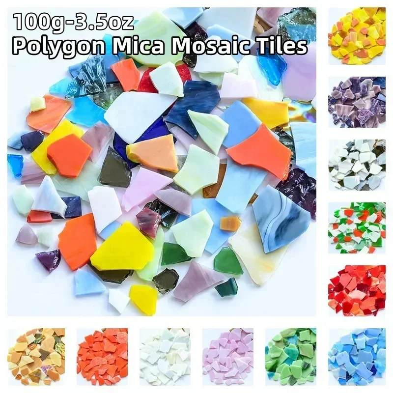 3.5oz/100g Polygon Mica Mosaic Tiles DIY Craft Colored Fragments Glass Tile Mosaic Making Materials Irregular Shape Pieces