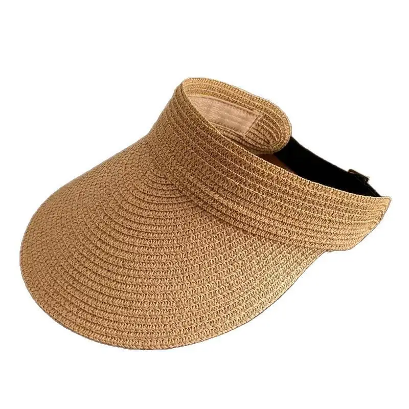 For Summer Beach Travel Hiking Camping Daily Use Woven Straw Sun Visor Hat For Women UV Protection Wide Brim