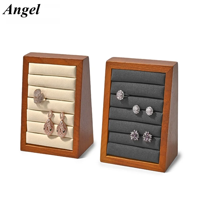 

Solid Wooden Portable Ring Earrings Studs Holder Jewelry Display Holders Showcase Storage Rack Organizer Stand Box