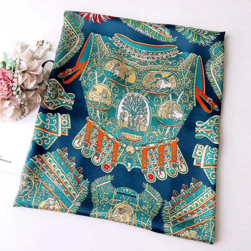 

Luxury Designer Women Green Silk Scarf Rolled Edges Shawls Big Bandanas Accessories Hair Neck Hijab Wrap Foulard 110cm