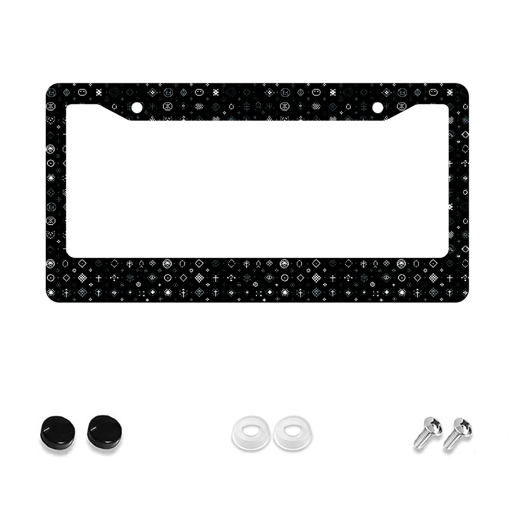 

1pc Black 2-Hole License Plate Frame with Geometric Pattern, Aluminum Material, 6x12 Inches, Includes Screw Kit, Retro Novelty