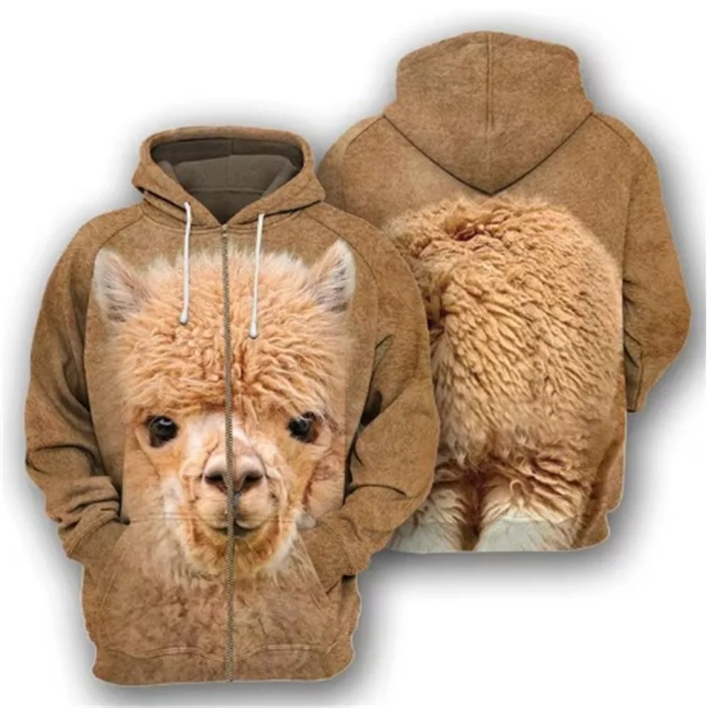 Winter 3D Animal Print Zip up Hoodie Cute Gorilla Cat Goat Parrot Flamingos Design Men's Kids Fashion Streetwear Funny Clothing