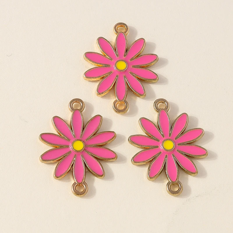Leslie 10 Stück doppelseitige bunte Gänseblümchen-Blumenanhänger mit zwei Löchern für die Schmuckherstellung, Armband, Halskette, DIY-Schlüsselanhänger – Detail 11