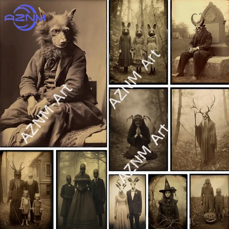 Dark Academia Art Grotesque Poster Drucke Gothic Geist Hexe Monster Dämon Teufel Leinwandgemälde Wandkunst Heimdekoration Ungerahmt