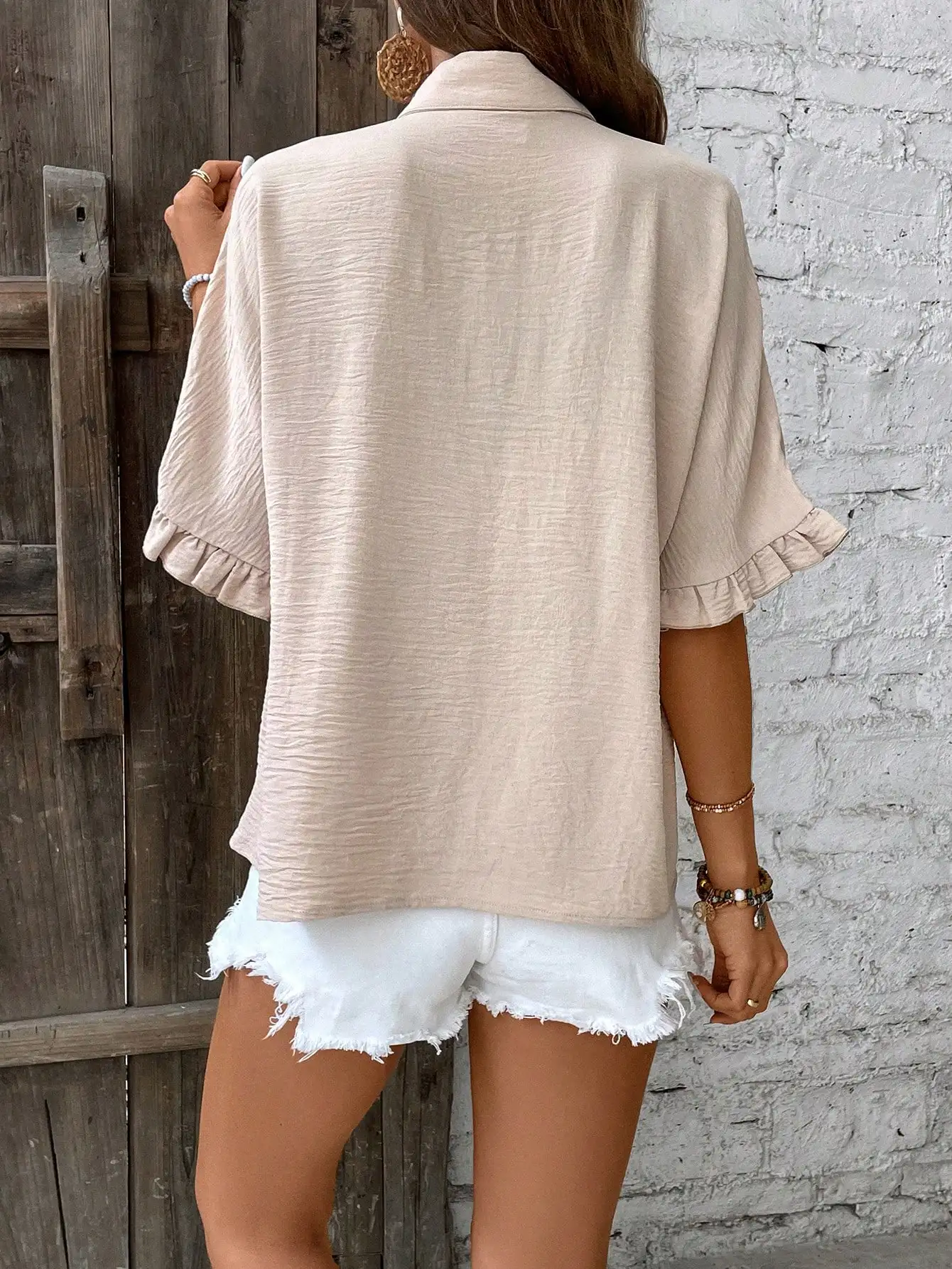 

Loose Ruffle Trim Babydoll Blouse Women Shirt