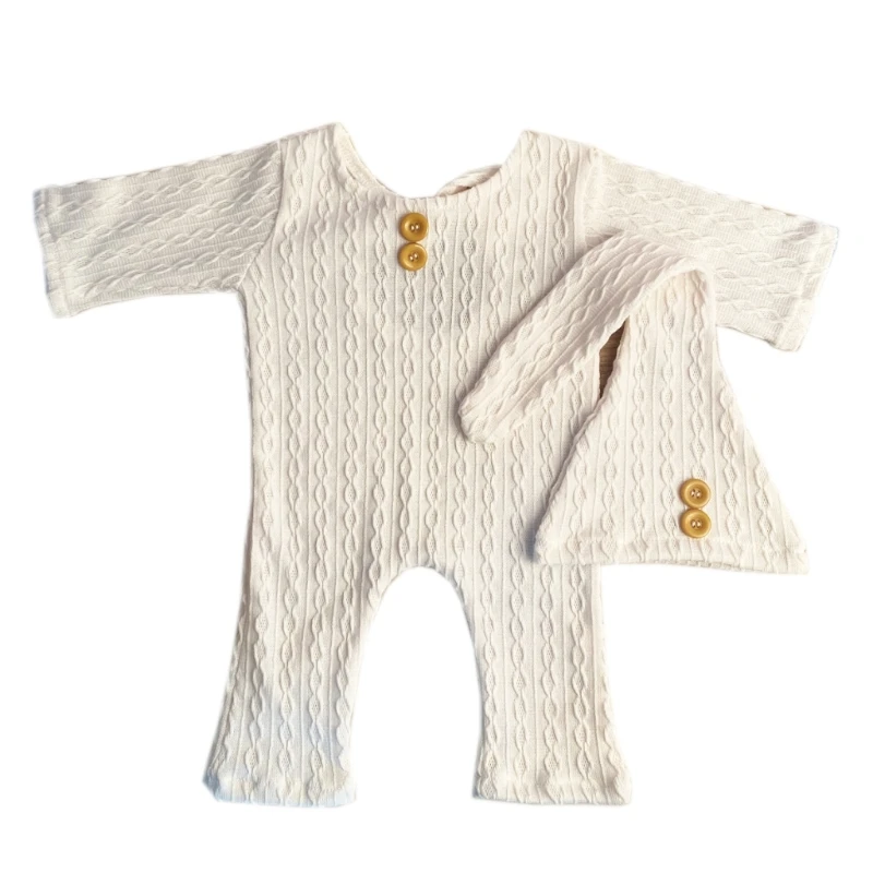 

Baby Long Tail Hat & Knitwear Bodysuit Outfit Newborns Photo Props Baby Photoshoot Jumpsuit Infant Skin-Friendly Suit