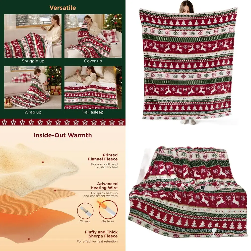 

6-Level Sherpa Electric Blanket Throw with 4 Timers, 3-Hour Auto-Off, 50x60