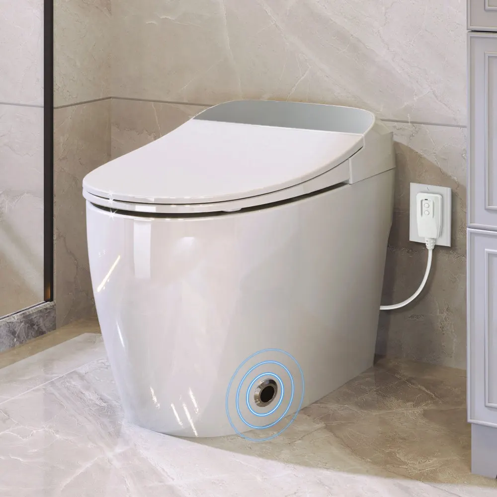 Intelligente Toilette mit beheiztem Sitz, einteilige Toilette, automatischer Spülbehälter, weniger Toilette ohne Bidet, mit Fußsensorspülung