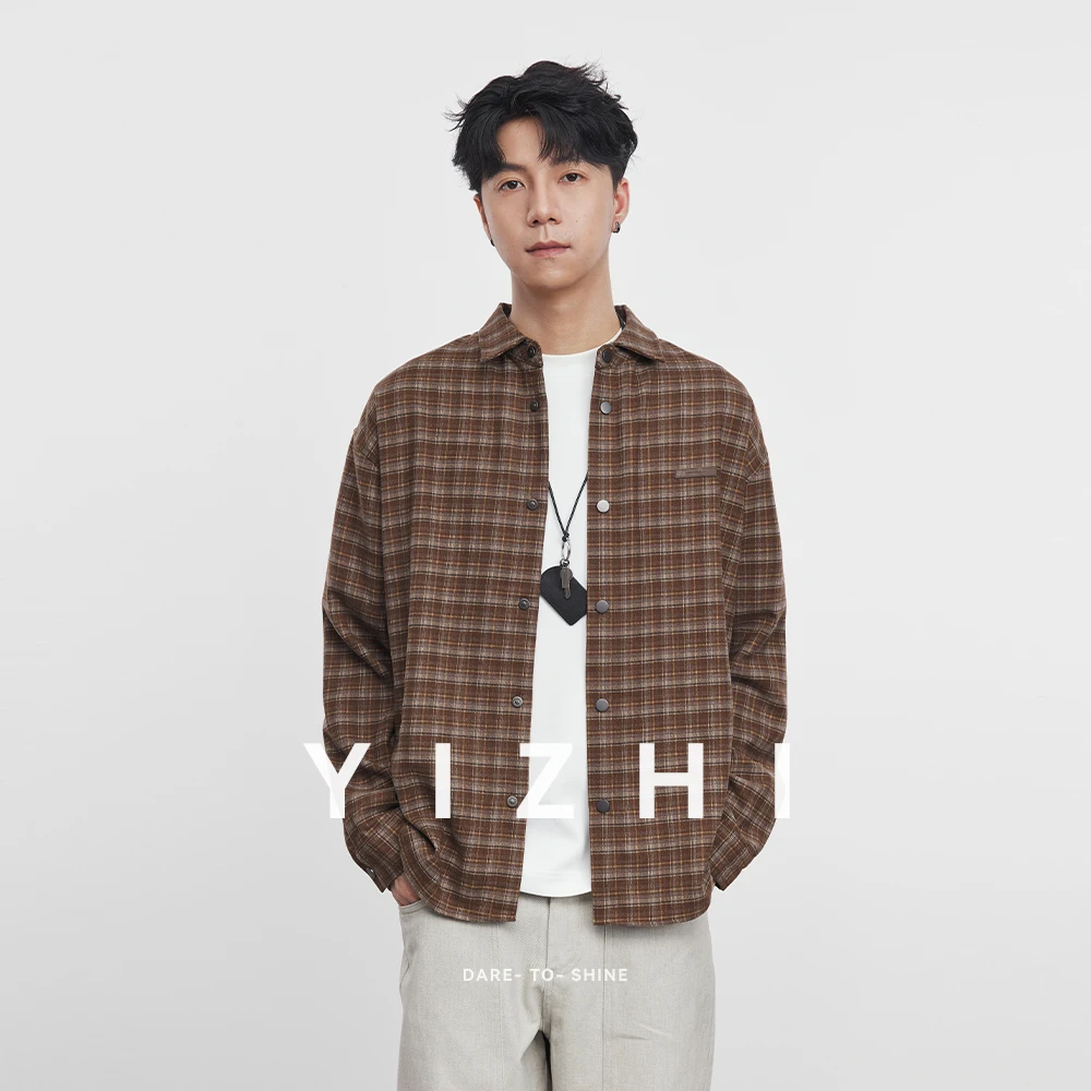 Fashion Men's Flannel Plaid Long Sleeve Shirt 2025 Spring and Autumn New Retro Trend Lapel Shirt Jacket Men's Jacket