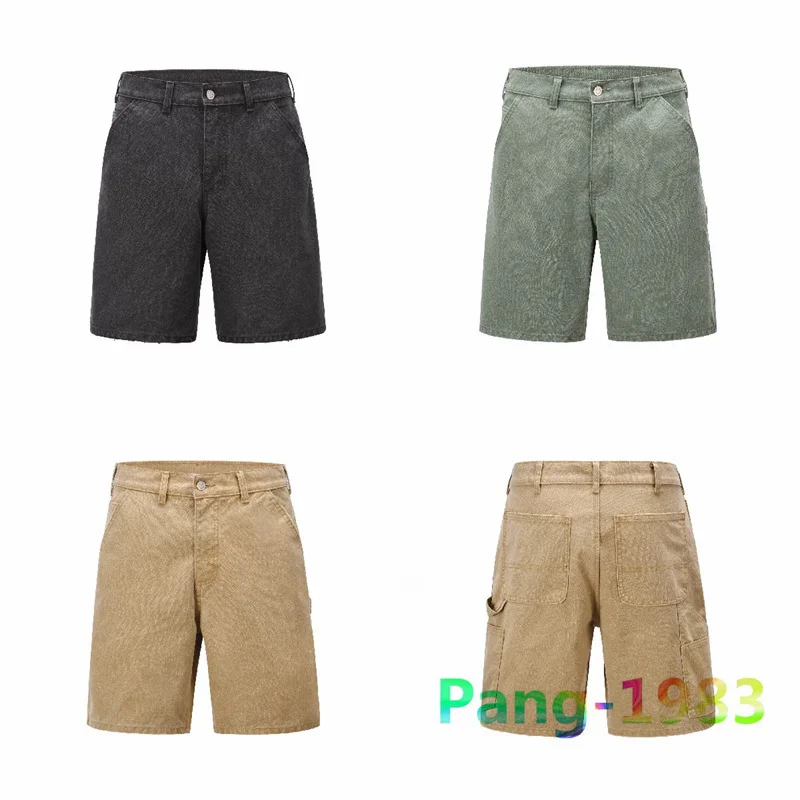 

High Street Style Shorts Men Women Multi Pocket Canvas Workwear Shorts Solid Color Casual Breeches