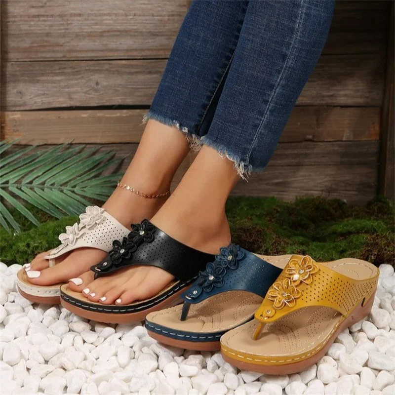 

2023 Women Sandals Bohemia Style Summer Shoes Women Heels Sandals Flowers Wedges Shoes Sandalias Mujer Beach Women Flip Flops