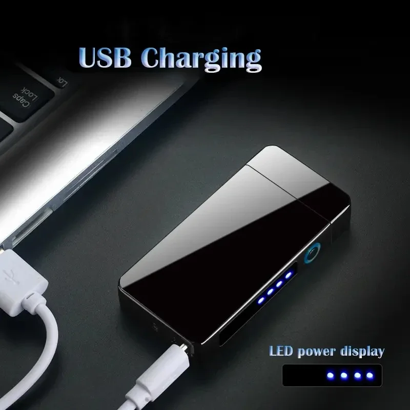 Electric Windproof Metal Lighter Flameless Double Arc Plasma Rechargeable USB Lighter LED Power Display Touch Sensor Lighters - Detail 1