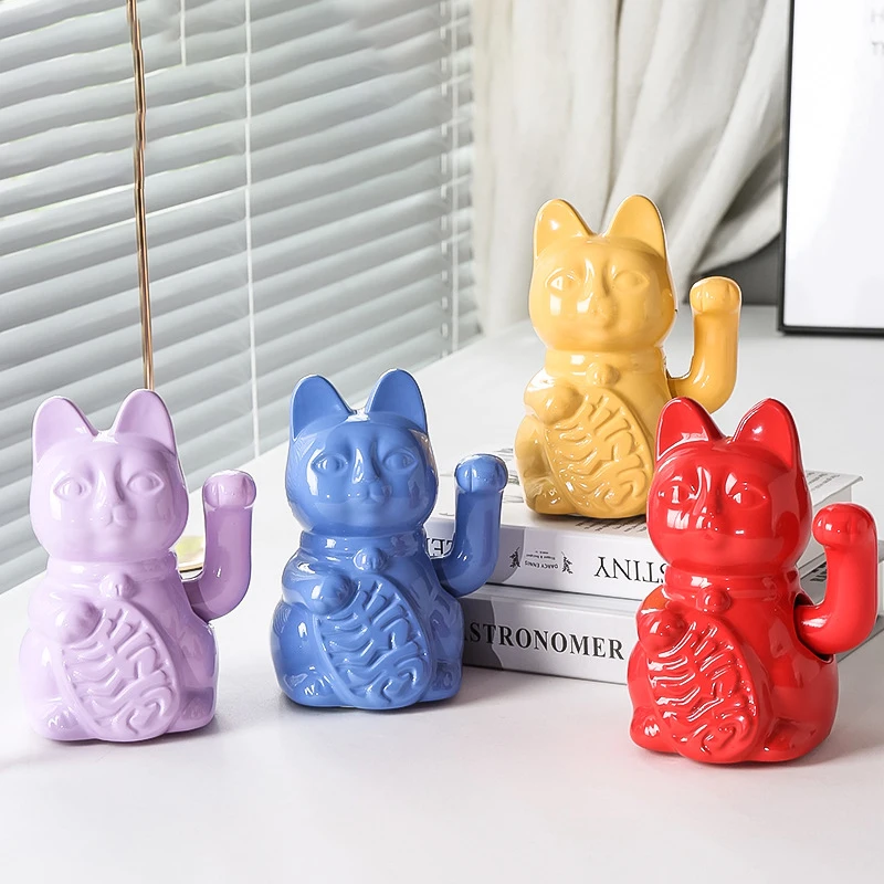 Ceramic Wealth Attracting Cat Swing Arm Desktop Workstation Ornament Automatic Waving Home Living Room Store Decoration Gift