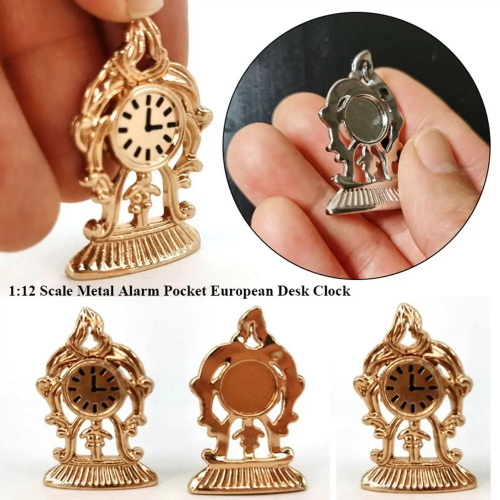 Escala 1:12 despertador 2 cores bolso europeu mini decoração de casa metal casa de bonecas brinquedo em miniatura decoração de casa de bonecas