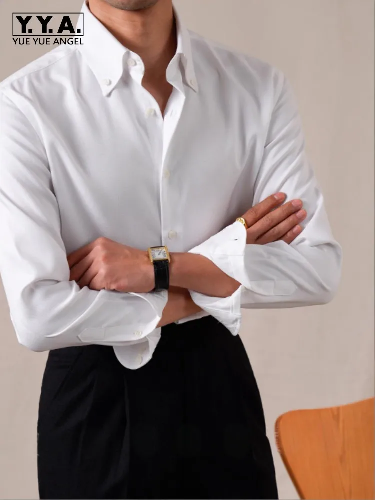 

Male Italian Style Single Breasted Wedding Groom Shirt Turndown Collar Long Sleeve Formal Shirts Men Solid Color Business Tops
