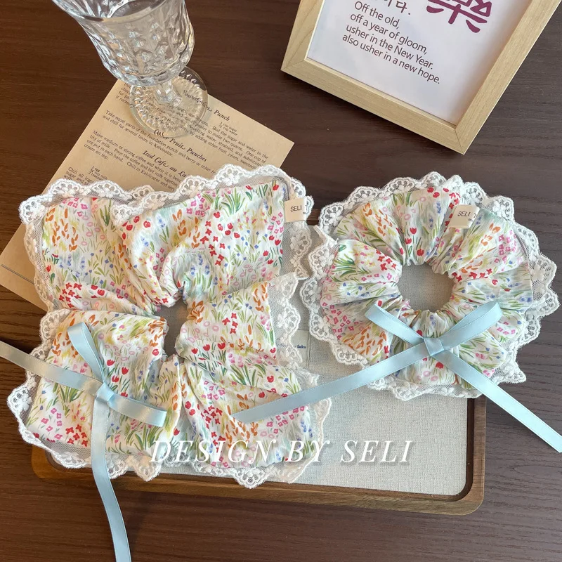 

2 pcs French Lace Hair Ties, Floral Sheer Gauze Hair Clips, French Spring And Summer Hair Ties