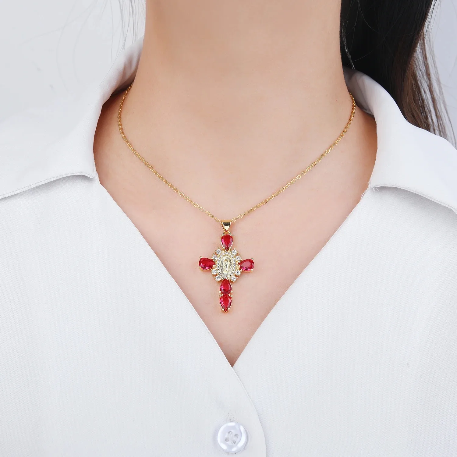 New fashion Creative Religious style Madonna Jewelry set Zirconium Cross pendant necklace Charming women's daily party jewelry