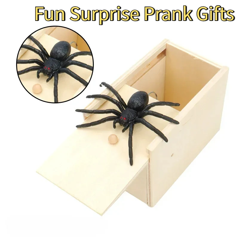 Trick Spider Funny Scare Box Wooden Hidden Box Quality Prank Wooden Scare Box Fun Game Prank Trick Friend Office Toys