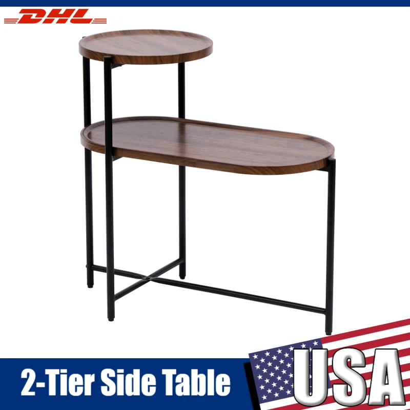 

2 Tier Side Table Round Oval Sofa End Table Bedside Storage Nightstands Wooden Coffee Table For Living Room Bedroom Bathroom