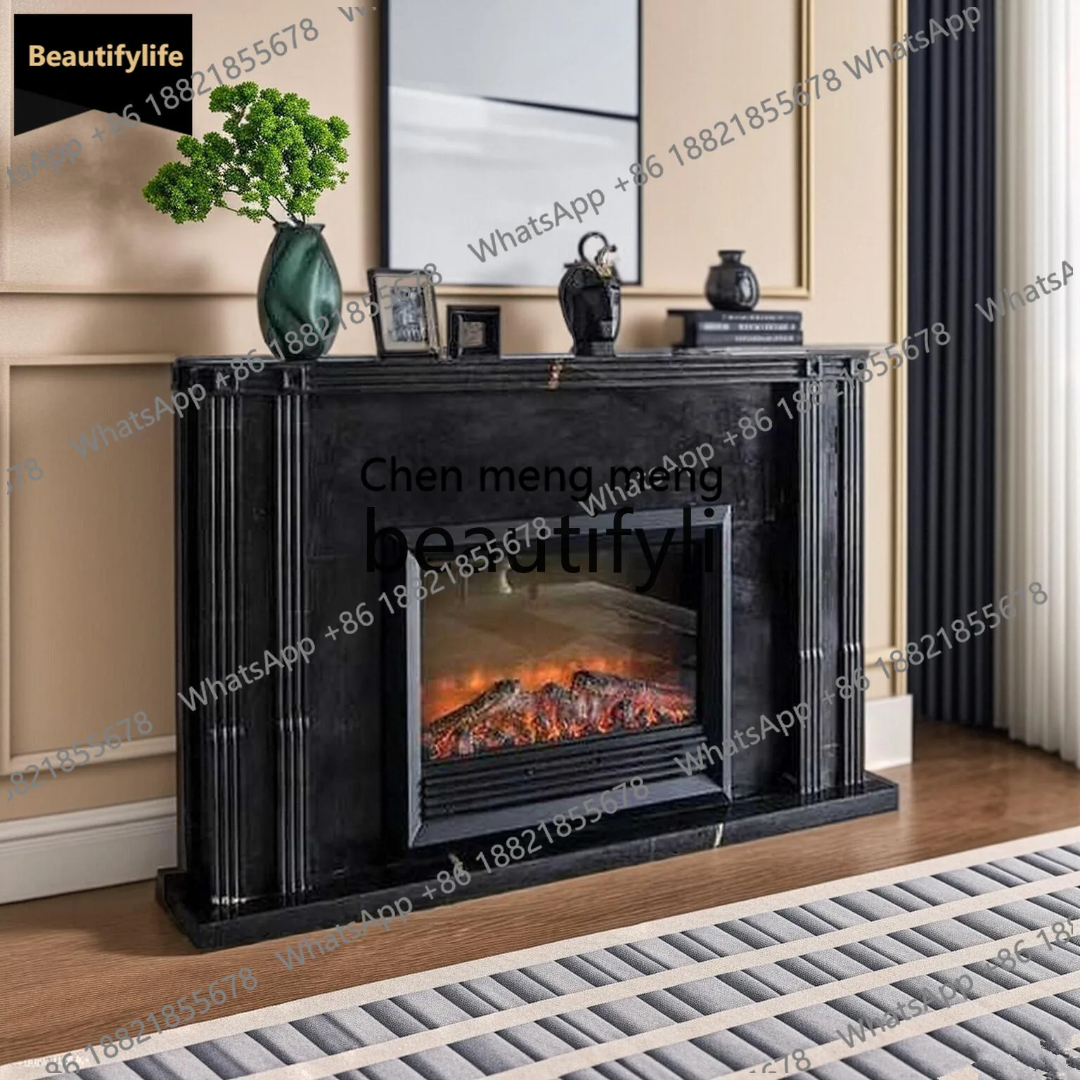 Z183 European Classical Style Fireplace Mantel Background Wall french American Style Entrance TV Cabinet
