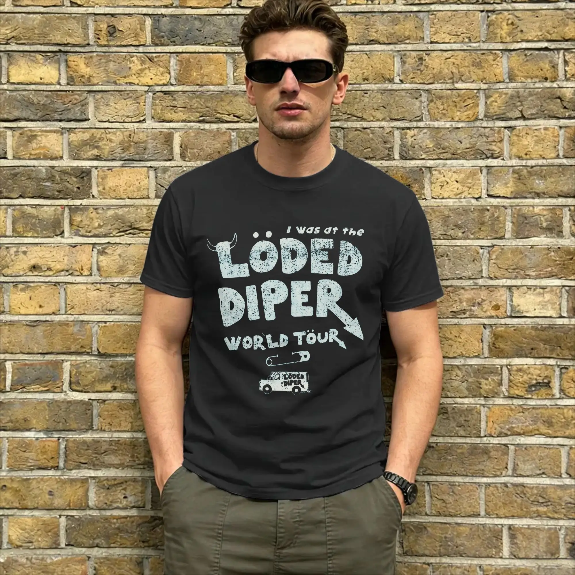 Men's Loded Diper World Tour T Shirts  100% Cotton Tops Humor Short Sleeve Crew Neck Tees Printed T-Shirt