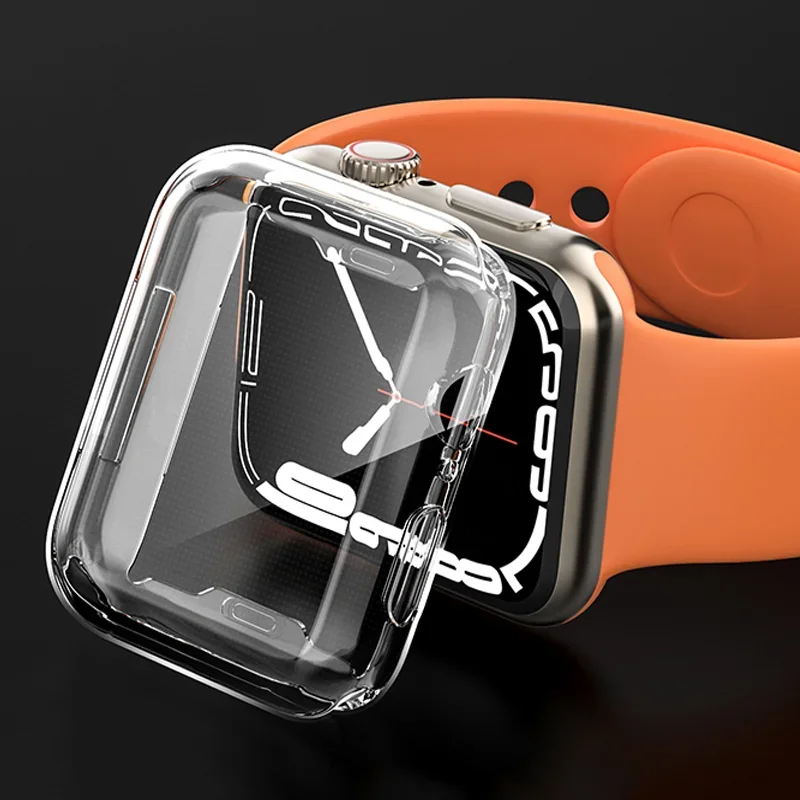 Capa Completa para Apple Watch, Capa de Silicone Transparente, Protetor de Tela, iWatch Série 8, 7, 6, 5, 4, 3, 9, SE, 38mm, 40mm, 41 milímetros, 42 milímetros, 44 milímetros, 45 milímetros