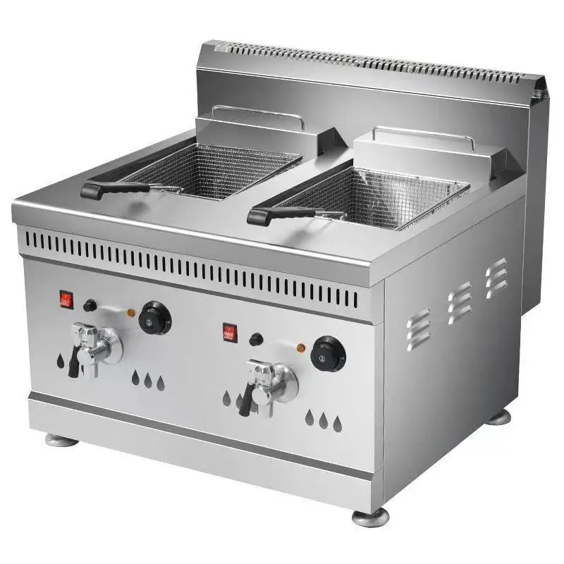 Commercial High Quality Double Tank 15L+15L Gas Deep Fryer For French Fries Hot Dog Fryer Machine