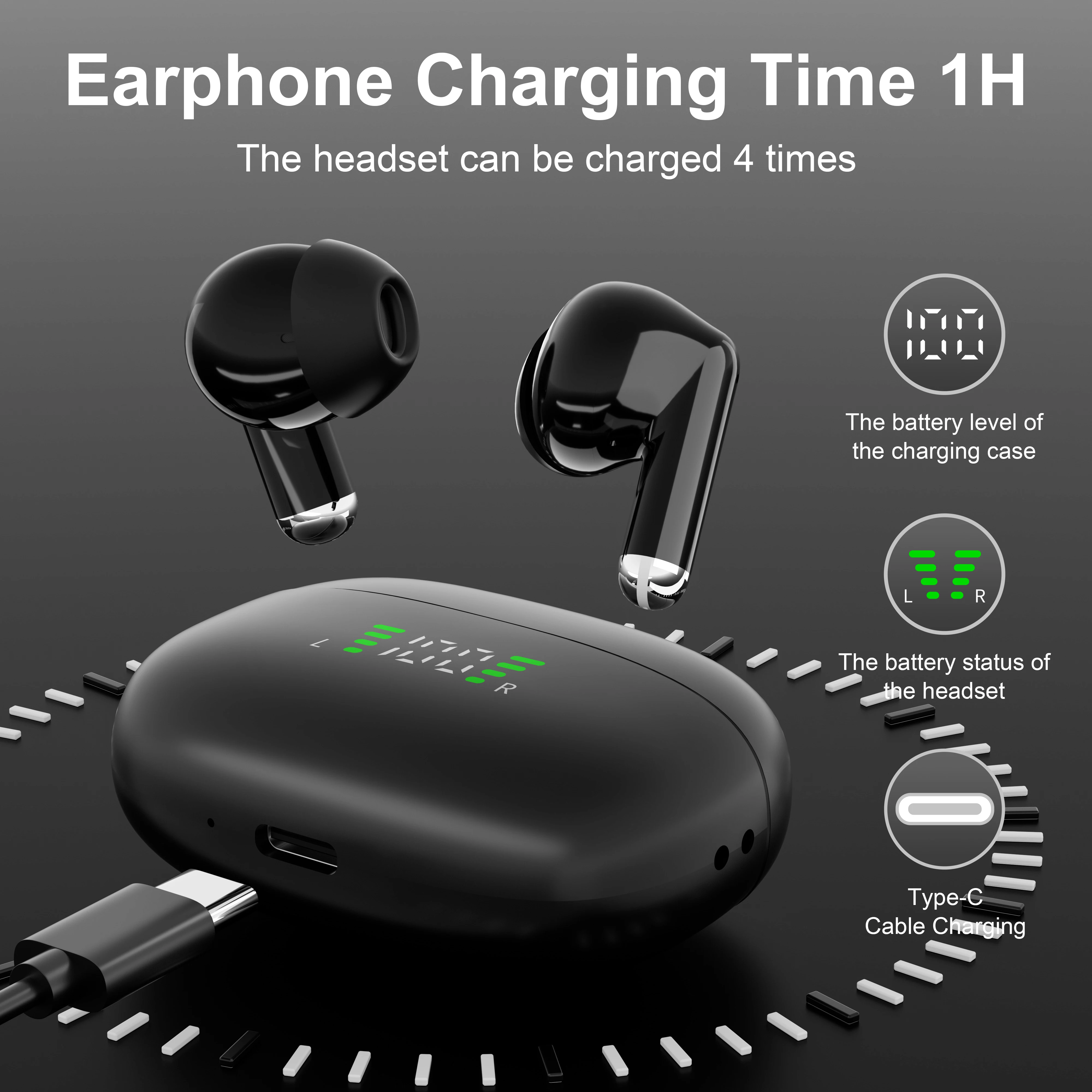 #Wireless Earbuds Active Noise Cancelling Earphones, Wireless With Microphone Charging Case, 30 Hours Playback Time, In Ear High