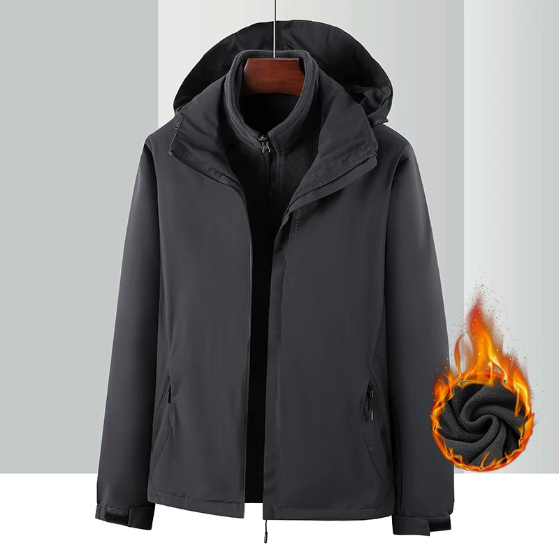 Autumn Winter Outdoor Couple Cycling Sports Three in One Waterproof Windproof Assault Jacket Comfortable Trendy Warm Jacket