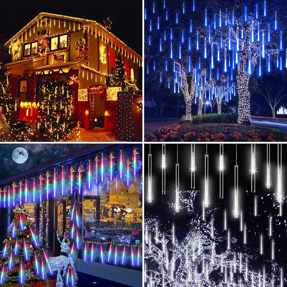 Led chuva de meteoros 30cm/50cm natal led string guirlanda luz de tira do feriado à prova dwaterproof água luz de fadas para a decoração da rua do