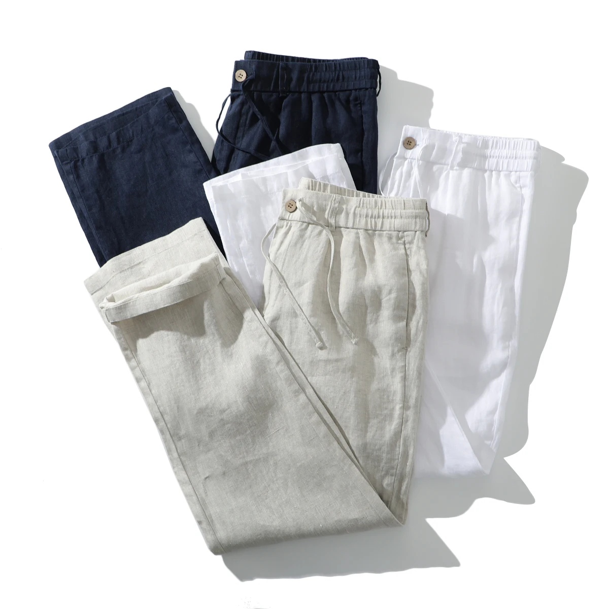 l الكتان الرجال الصيف السراويل فضفاضة تناسب مرونة الخصر رقيقة تنفس عادية مستقيم الساق بنطلون Faionable الحضرية Sle #5