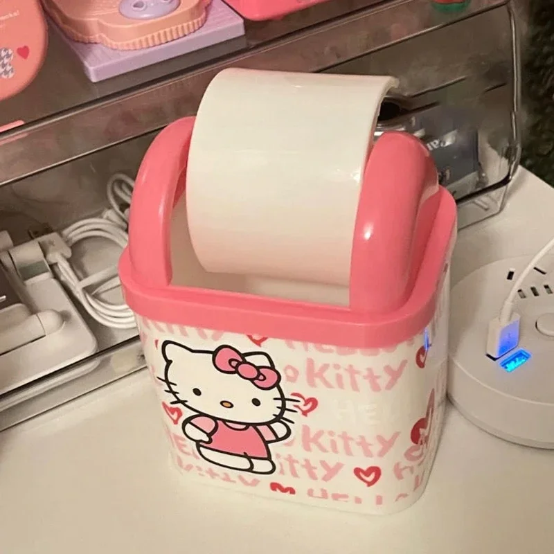 Hello Kitty Mini Waste Bin Cartoon Desktop Garbage Basket Trash Bag Student Cute Desk Garbage Can Square with Lid Storage Box