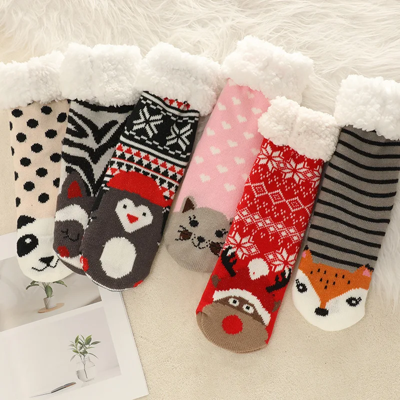 

Fuzzy Thermal Socks Women Winter Funny Cat Dog Panda Cute Kawaii Non Slip Cartoon Sleeping Soft Comfy Female Floor Slippers Sock