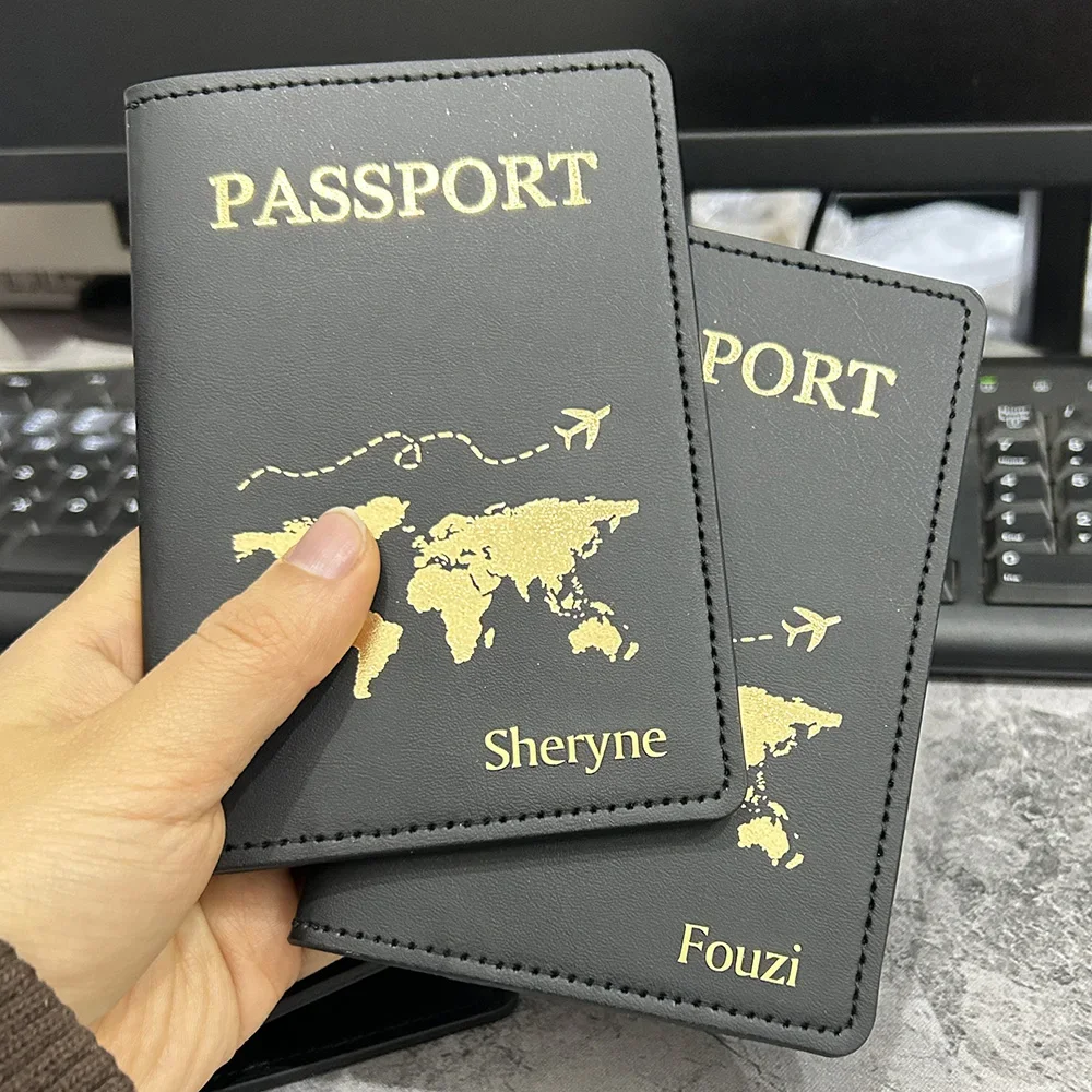 Personalized Passport Cover Plane Women Men PU Custom Golden Color Name Passport Holder Travel Passport Case Wedding Gift