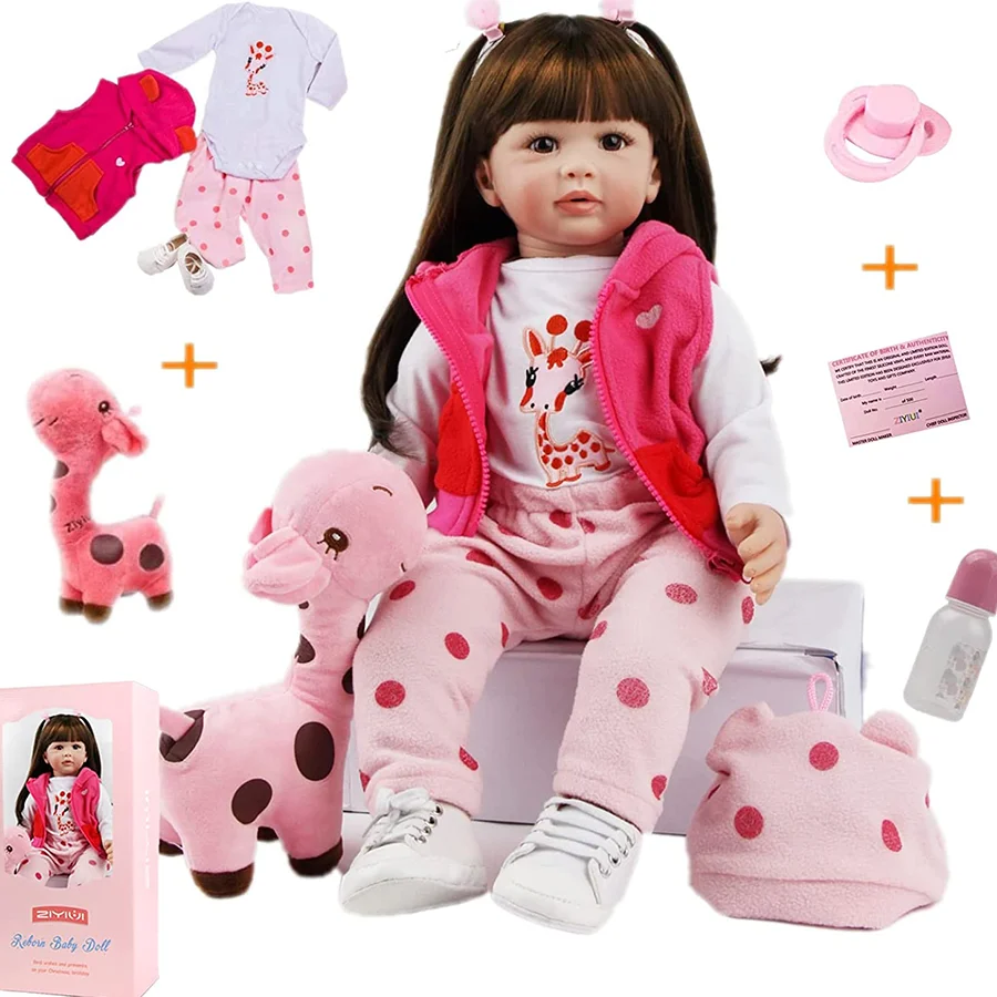

20 inches (approximately 50 centimeters) - Realistic baby doll, long hair weighted realistic baby vinyl limbs and soft cloth body feeding kit, toy birth certificate accessories, simulated newborn soft vinyl baby doll toy, suitable for children over 3 year