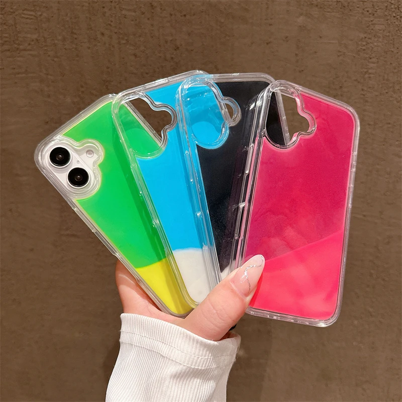 Luminous Moving Sand Phone Case 16 Pro Cover for iPhone 15 14 17 Pro Max Shell Glow in Dark Liquid Glitter Quicksand Hard Fundas